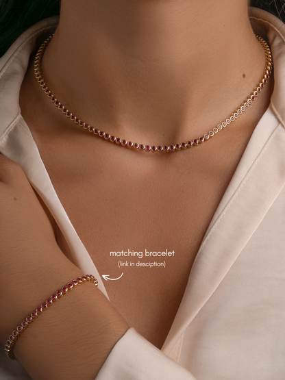 Ruby Bezel Tennis Necklace