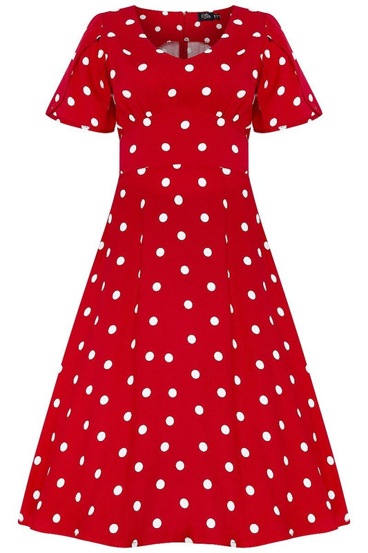 Janice Summer Tea Dress in Red/White Polka Dot Print