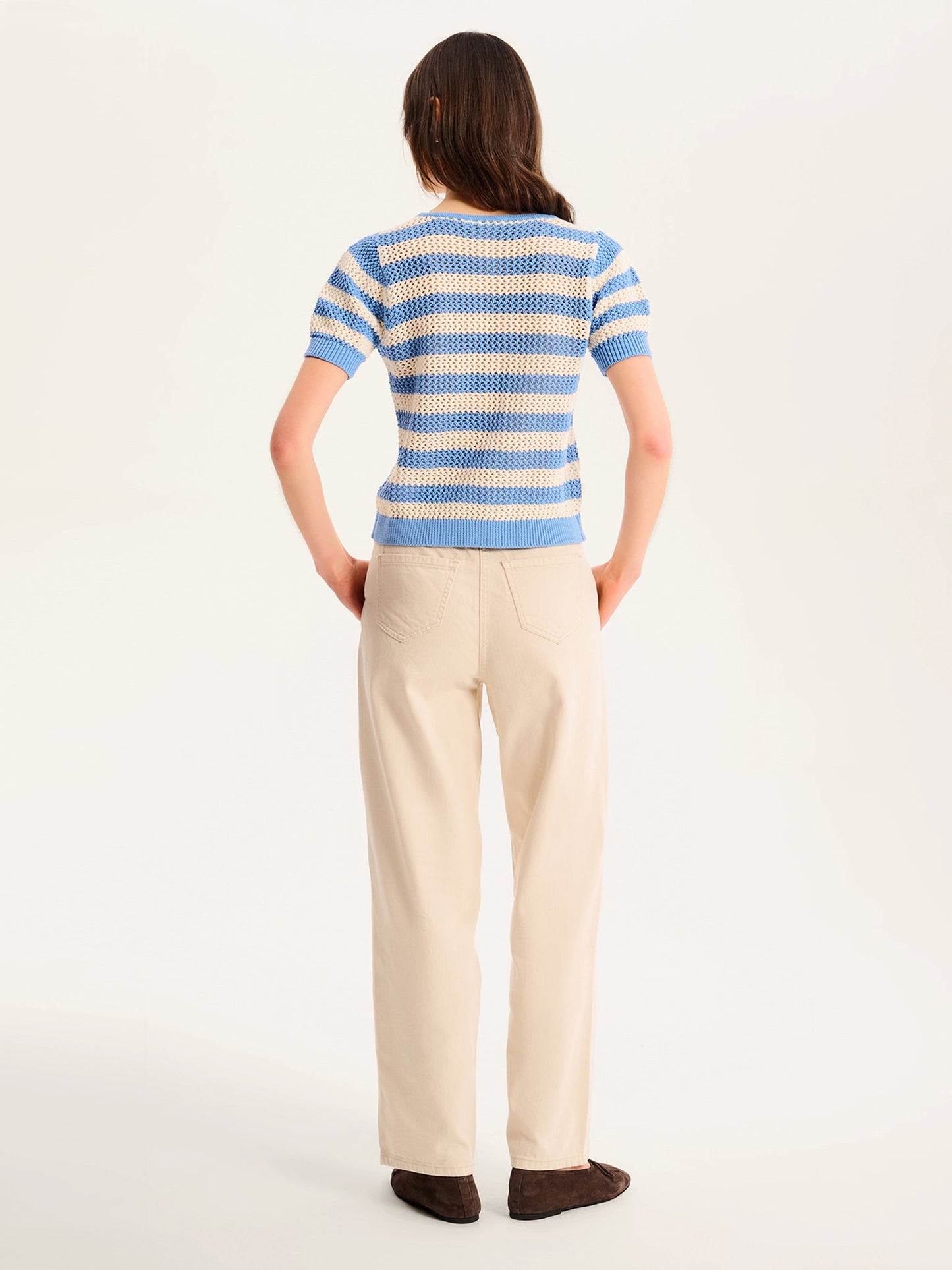 Harper Stripe Knit Top in Blue and White