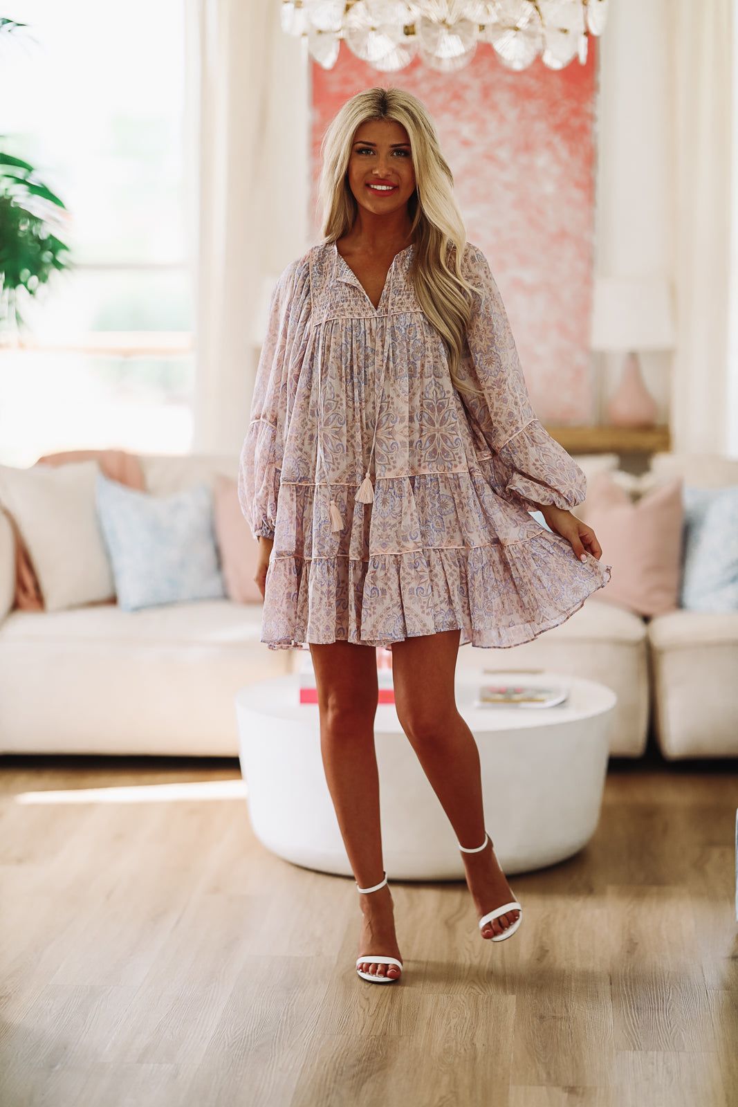 Bloom Time Mini Dress - Blush Pink and Light Blue