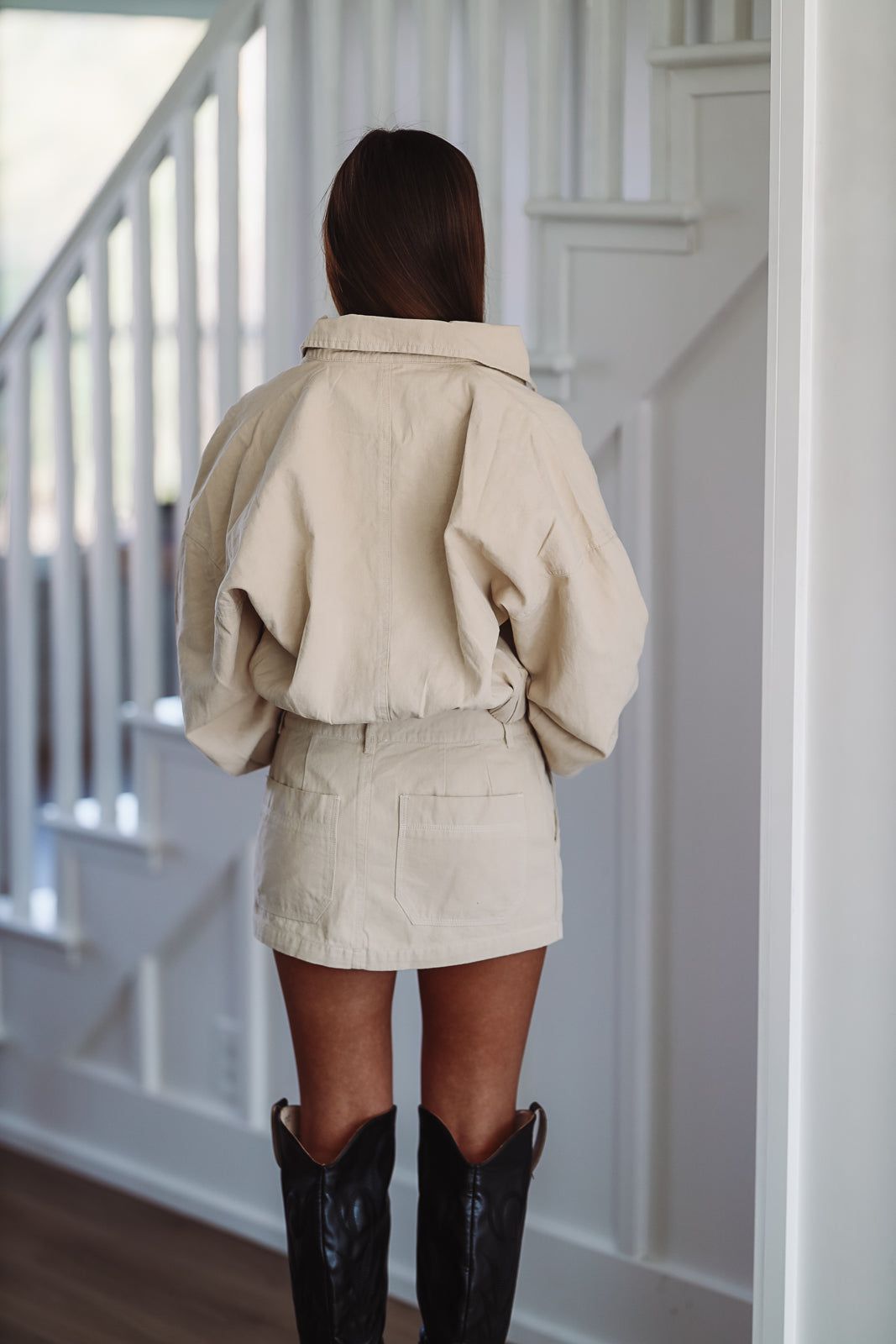 Casual Denim Crop Jacket - Khaki
