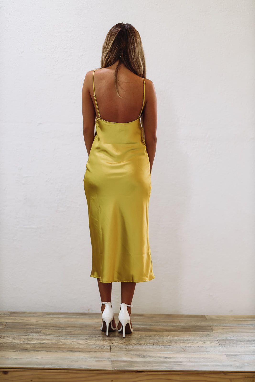 Catching Feelings Satin Midi Dress - Chartreuse (FINAL SALE)