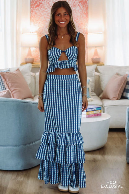 Final Play Top and Maxi Skirt Set - Blue and White
