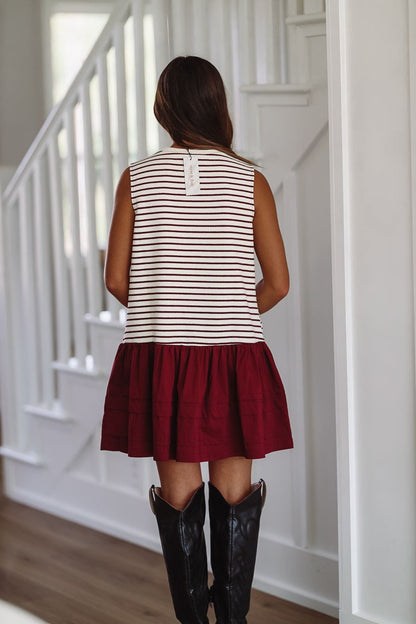 Play it Cool Mini Dress - Crimson and White