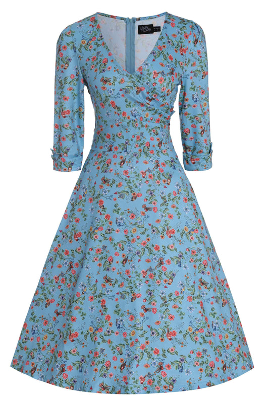 Katherine Blue Hummingbird Long Sleeved Dress