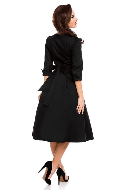 Katherine Long Sleeve 50s Style Swing Dress in All Black