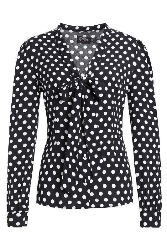 Margaret Polka Dot Long Sleeved Blouse In Black