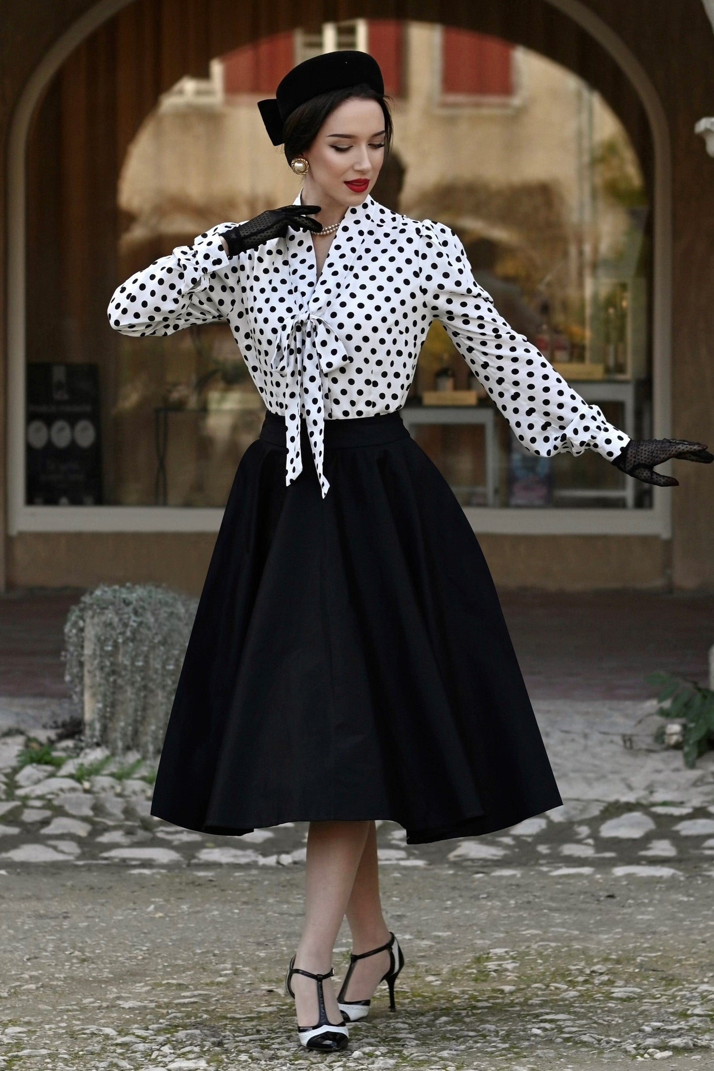 Margaret Polka Dot Long Sleeved Blouse In White