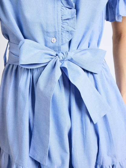 Victoria Dress in Blue Oxford