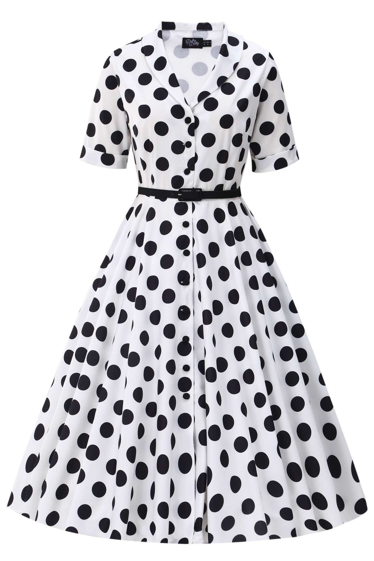Mollie Monochrome Full Circle Shirt Dress In Polka Dots