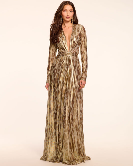 Martini Printed Plunging Gown