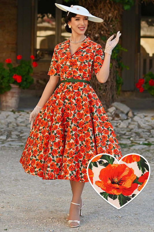 Mollie Orange Poppy Full Circle Shirt Dress
