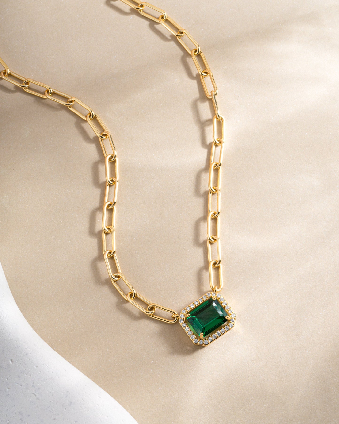 Paperclip Emerald Pendant Necklace