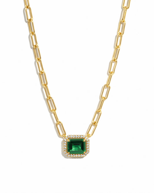 Paperclip Emerald Pendant Necklace