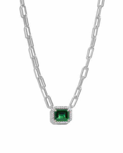 Paperclip Emerald Pendant Necklace