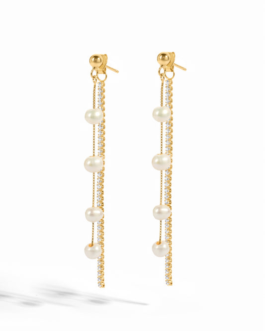 Dangling Bead Pearl Earrings