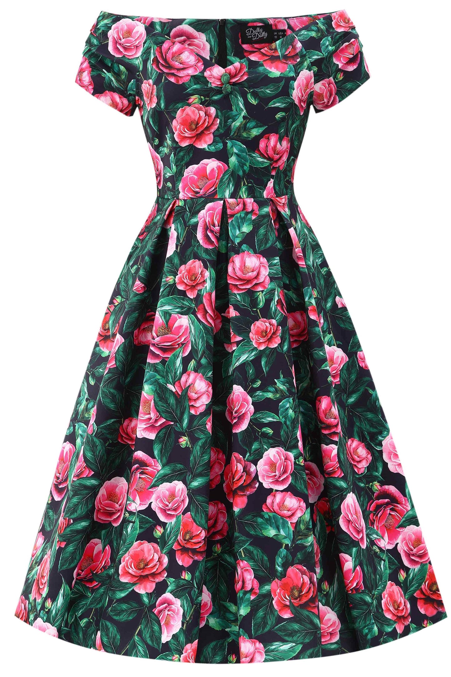 Lily Pink Camellia Off Shoulder Dress In Black