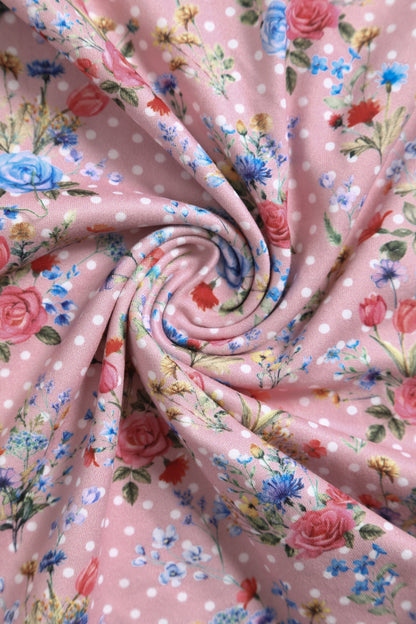 Janice Pink Floral Polka Dot Petal Sleeve Dress