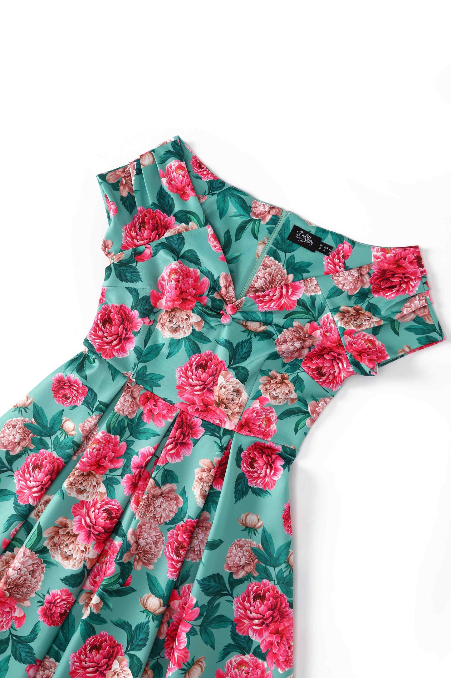 Lily Pink Peony Off Shoulder Dress In Mint Green