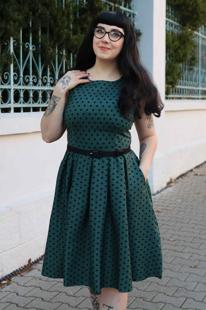 Annie Retro Polka Dot Dress in Green and Black
