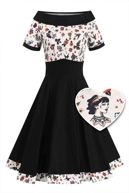 Darlene Rockabilly Old School Tattoo Roll Collar Dress