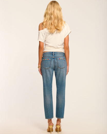 Milla Stitched Low-Rise Tapered Jean