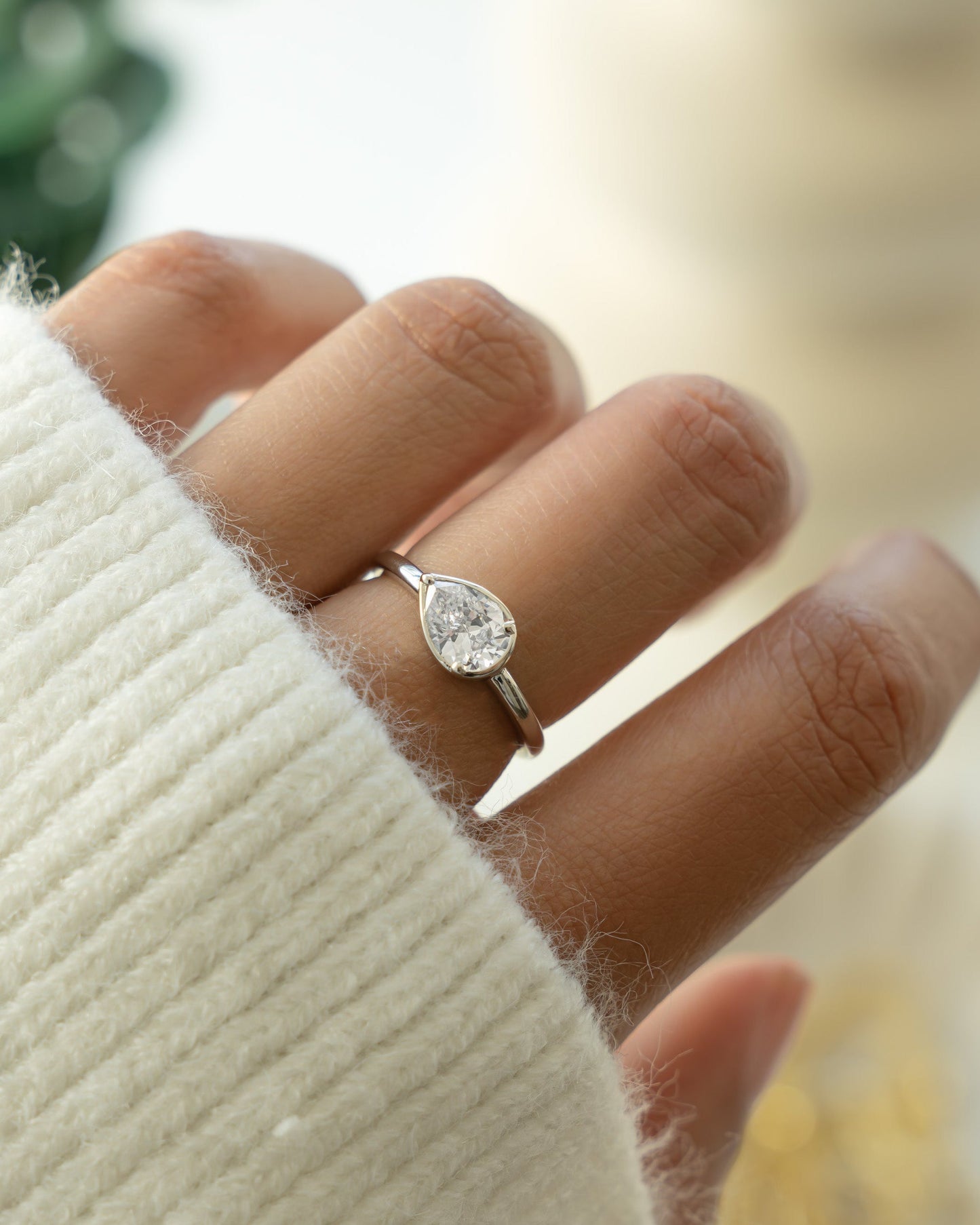 Sideways Bezel Pear Ring
