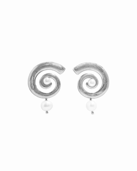 Open Spiral Pearl Earrings w/ Charm