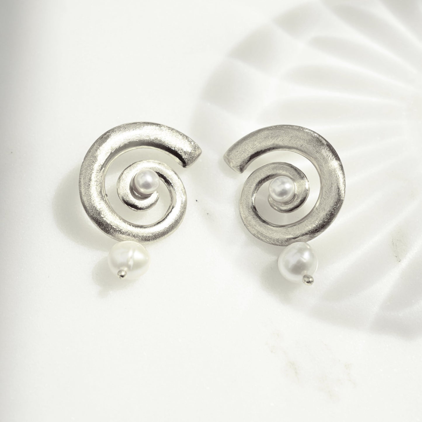 Open Spiral Pearl Earrings w/ Charm