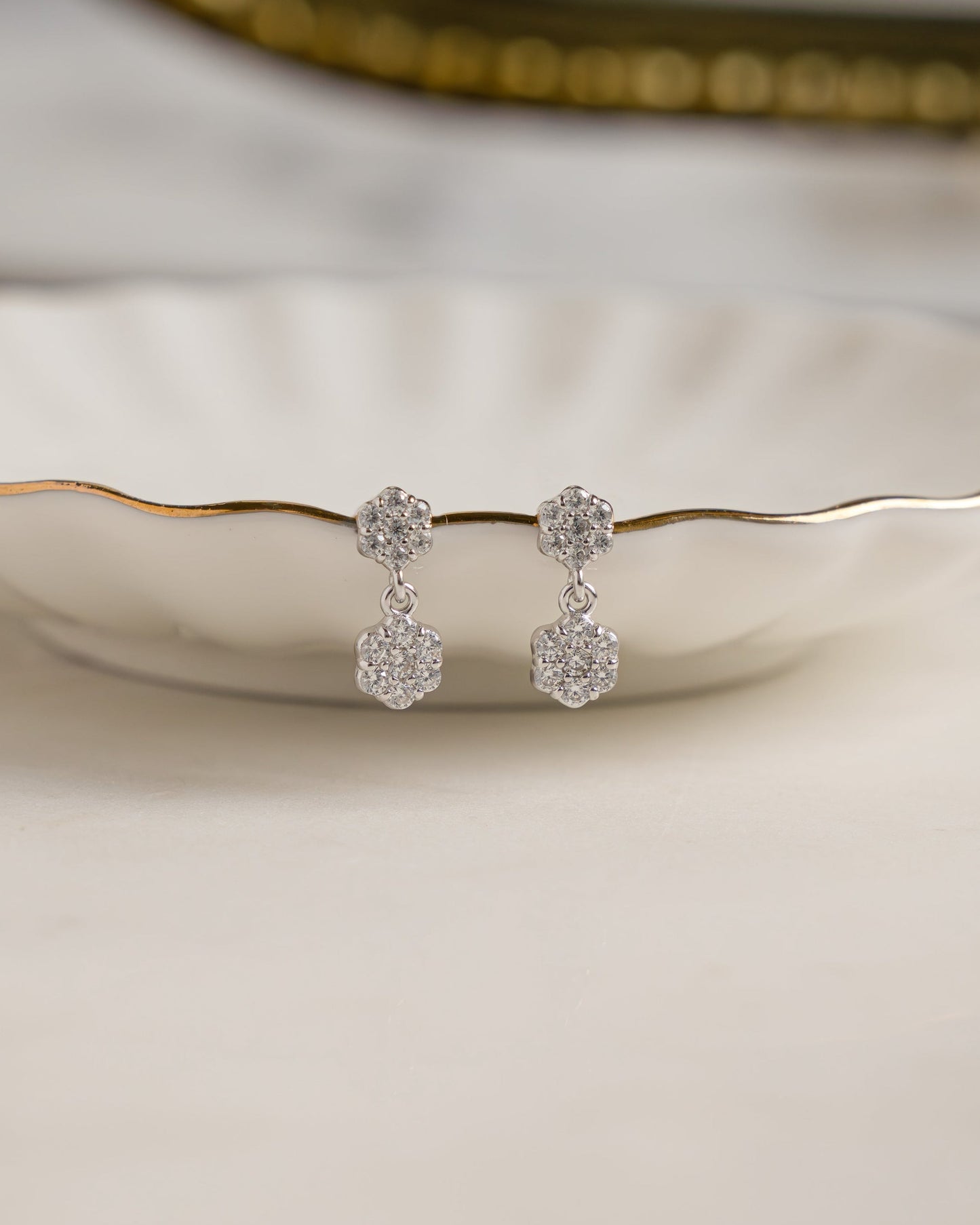 Diamond Flower Charm Studs