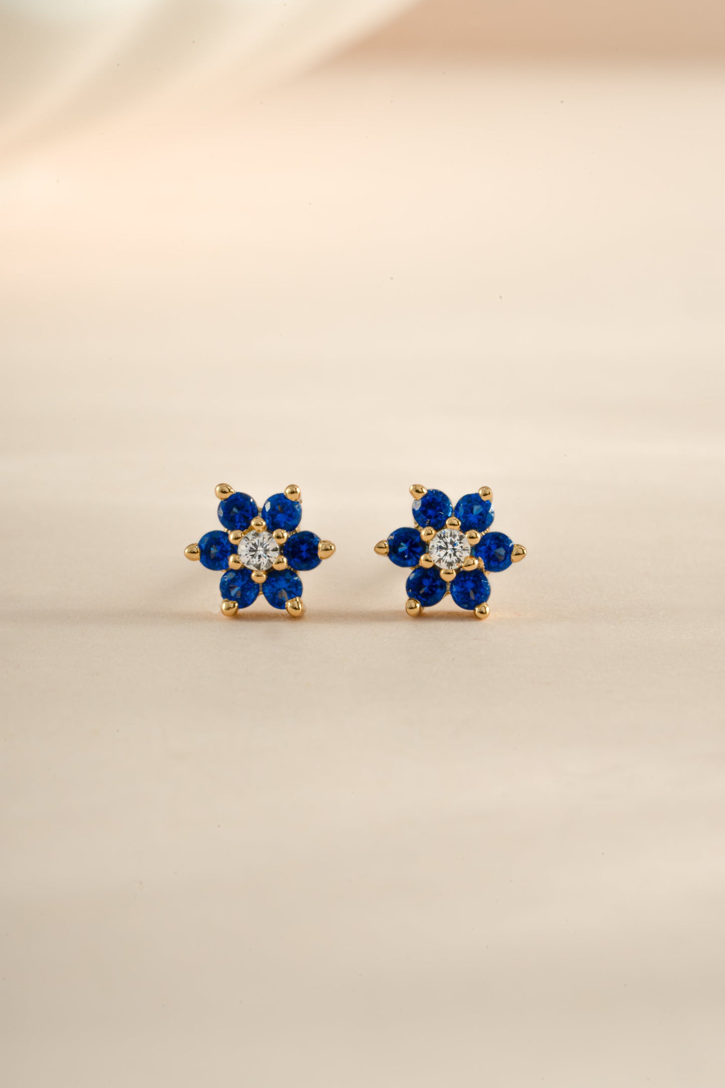 Sapphire Flower Stud W/ CZ Center Stone