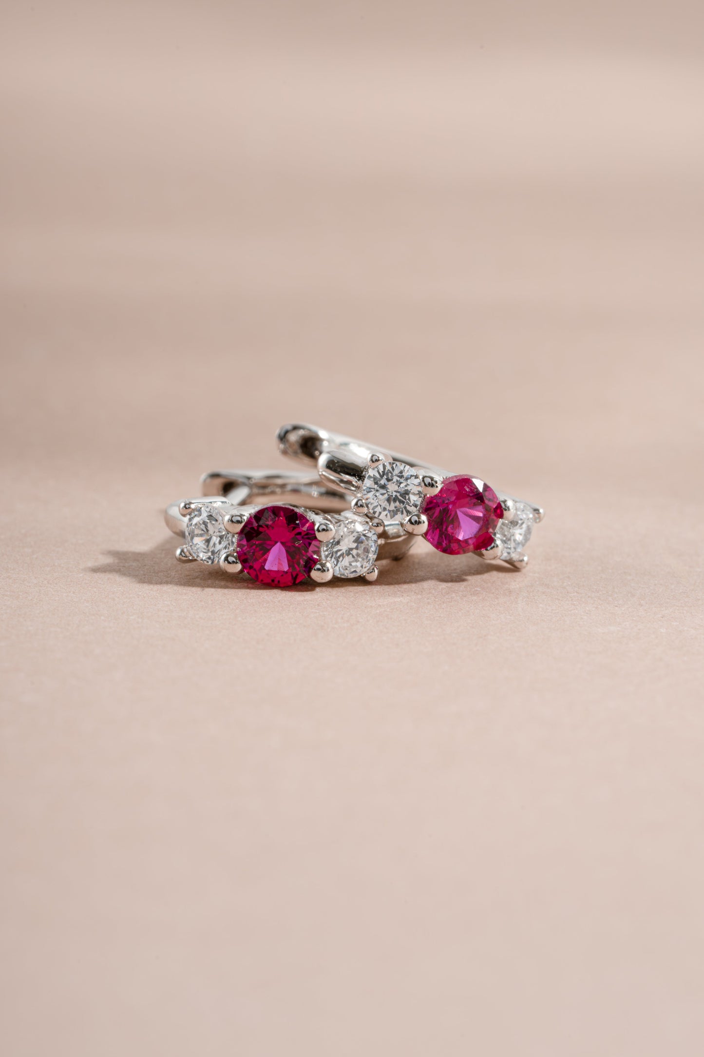 Ruby Three Stone Huggie Hoops