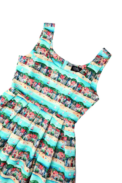 Amanda Seaside Village Print Flared Dress