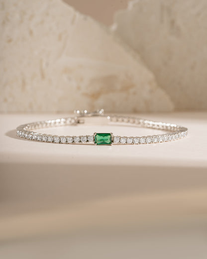 Tennis Bracelet with Emerald Baguette Charm