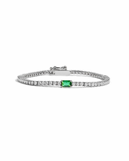Tennis Bracelet with Emerald Baguette Charm