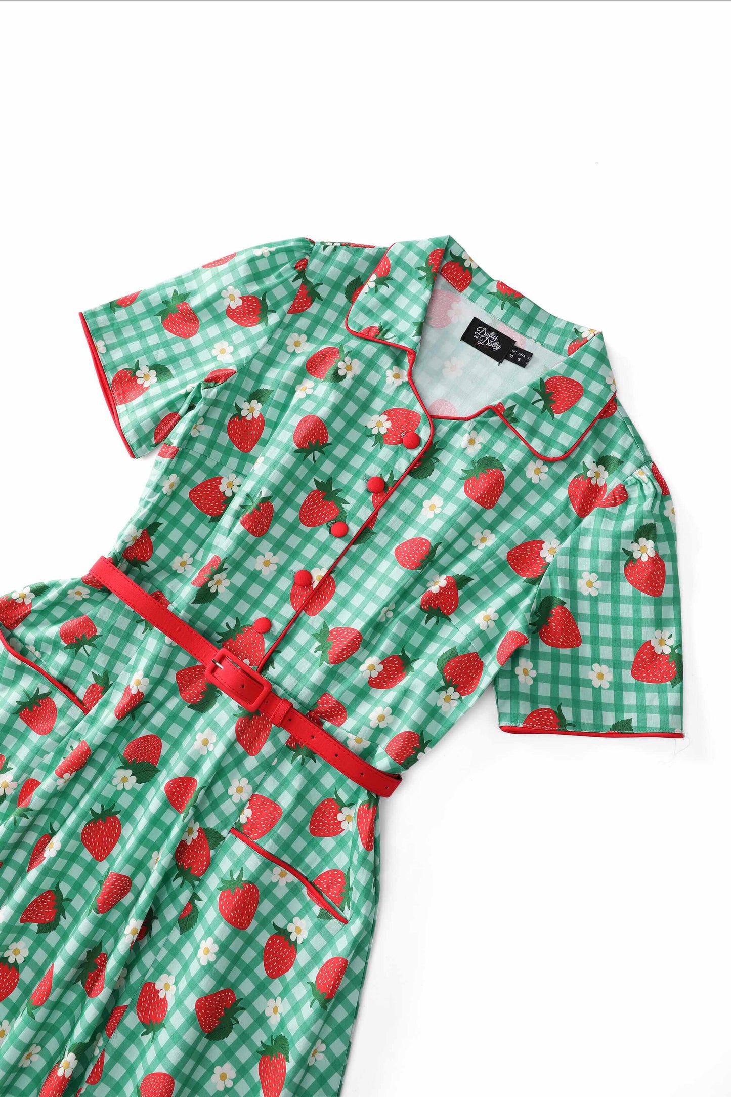 Mabel Strawberry Gingham Midi Shirt Dress