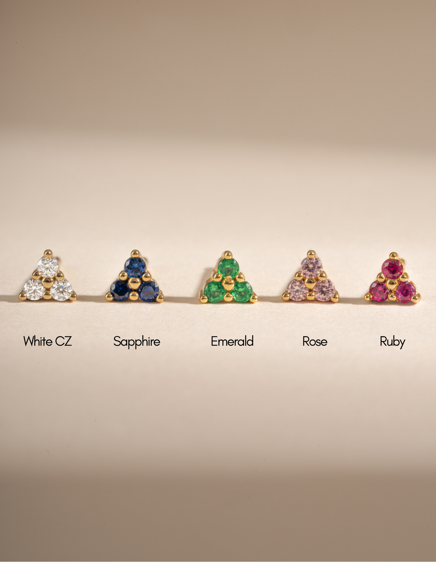 Tiny Ruby 3 Stone Studs
