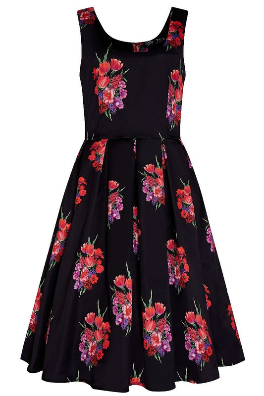 Gorgeous Amanda 50s Inspired in Black and Tulip Bunch Print
