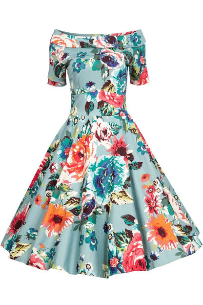 Darlene Blue Floral Swing Dress
