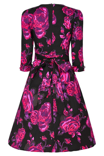 Katherine Black Pink Floral Swing Dress